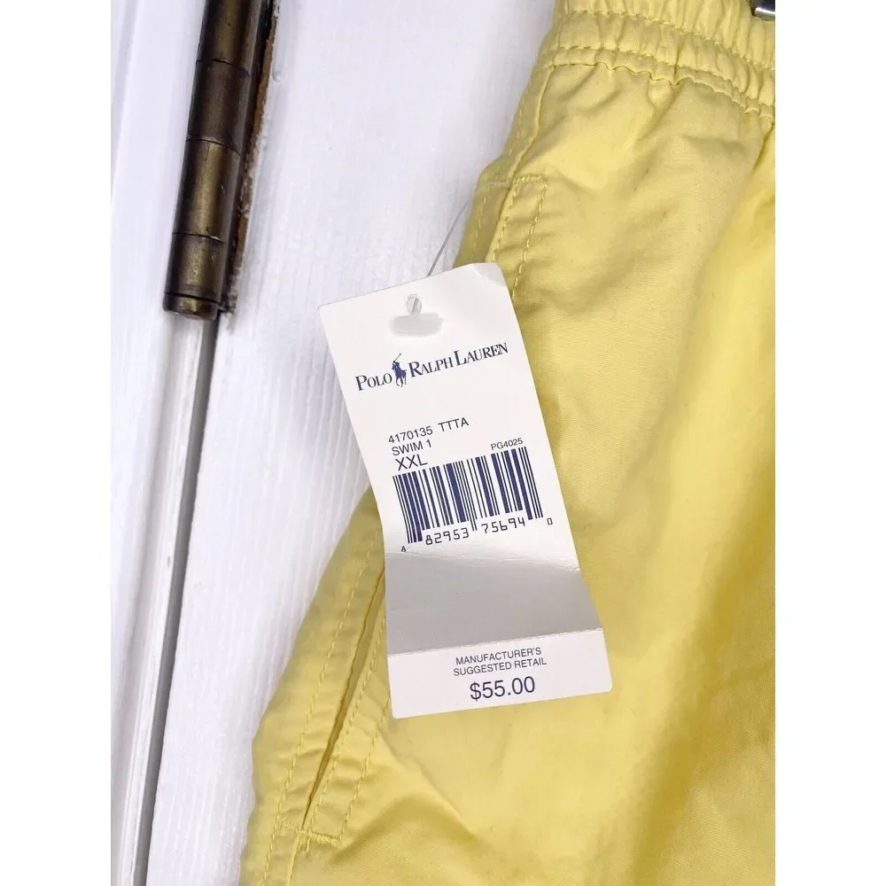 Vintage Polo Ralph Lauren Mens Bathing‎ Suit Bottoms Lined Pale Yellow Tags Flaw